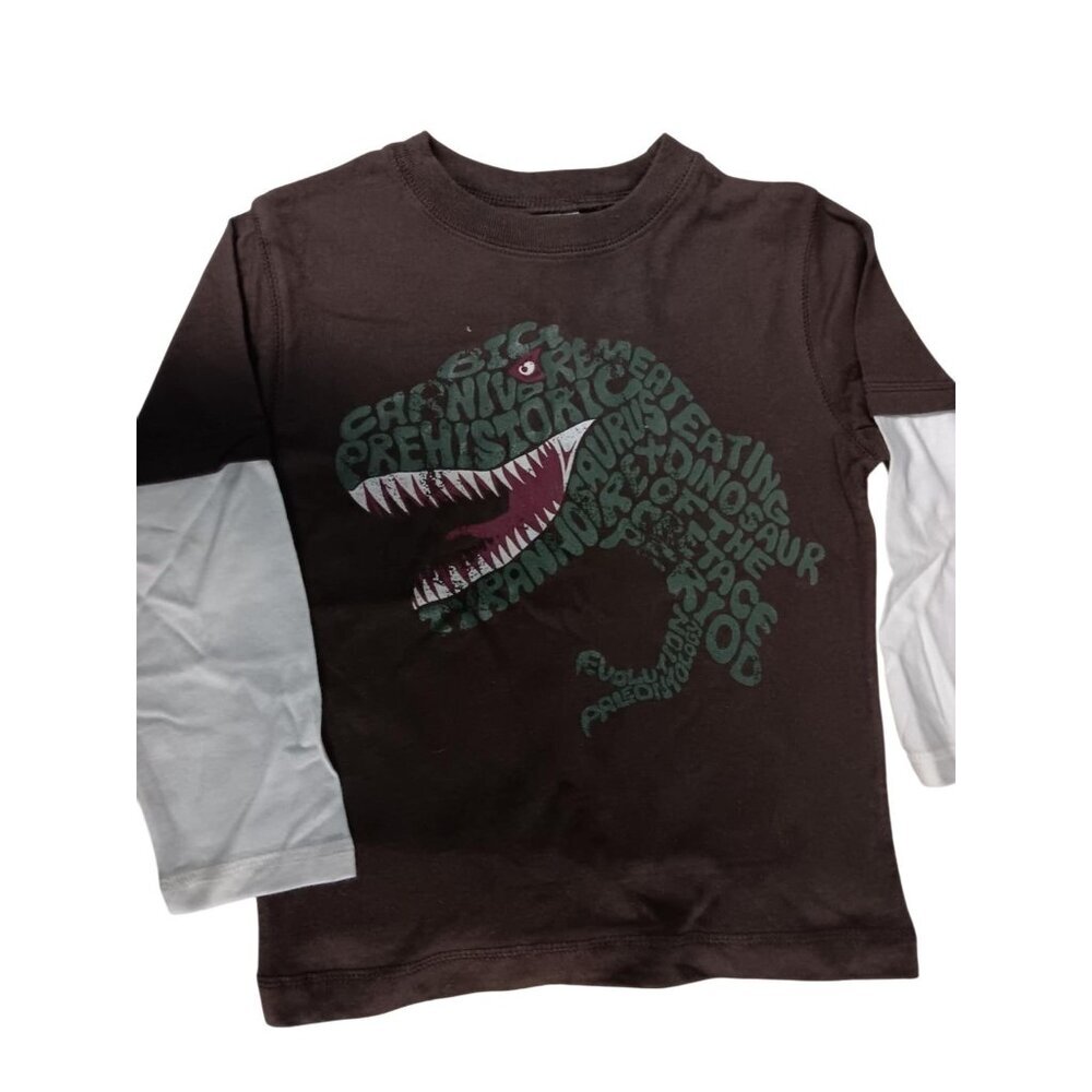 NWT‎ Gymboree Kids Dinosaur Long Sleeve Brown T-Shirt White Sleeve Cotton Size 4